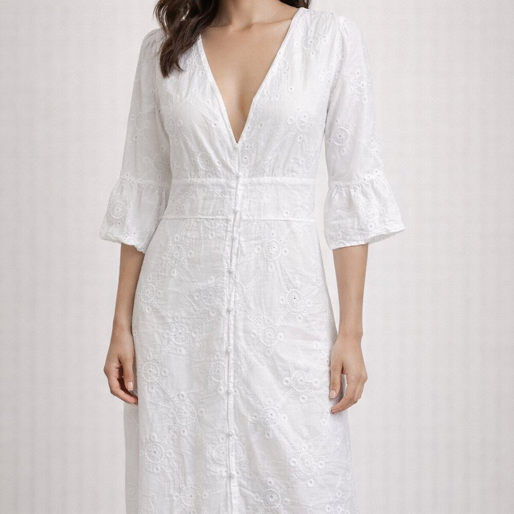 Dress, cover up, maxi NWOT,  STUNNING, eyelet , fitted to curves, lined